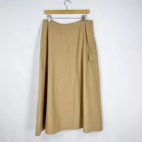 Vince Women's Utility Linen Cotton Blend Midi Skirt Size 12 Sandstorm Tan - Picture 7 of 16